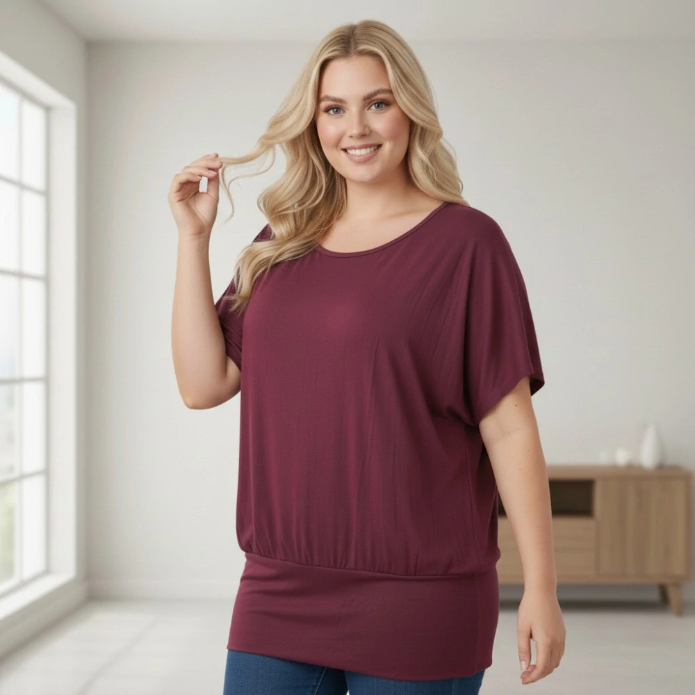 Dámské vínové triko s pružným lemem Italská móda uni velikost L-XXXL P2006
