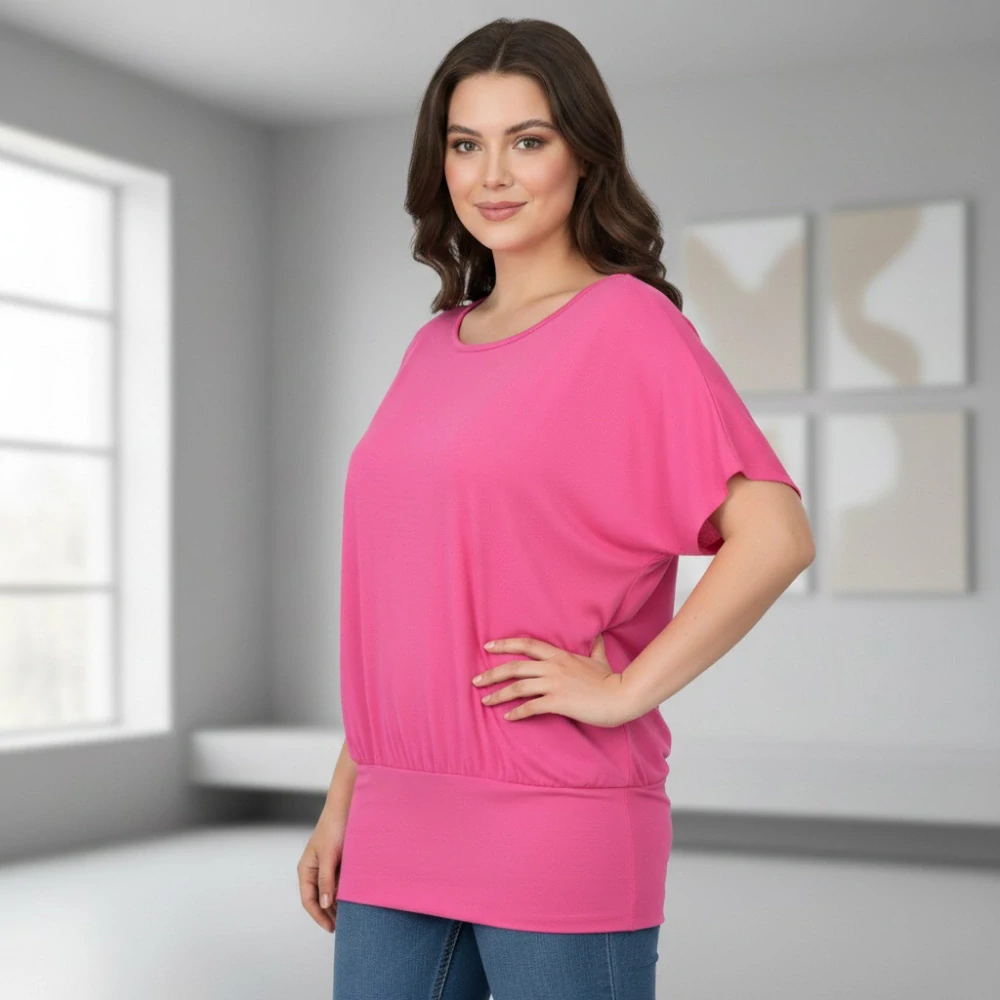 Dámské růžové triko s pružným lemem Italská móda uni velikost L-XXXL P2009