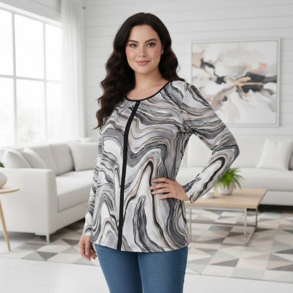 Dámské šedé triko se vzorem Ketis L-4XL N2471