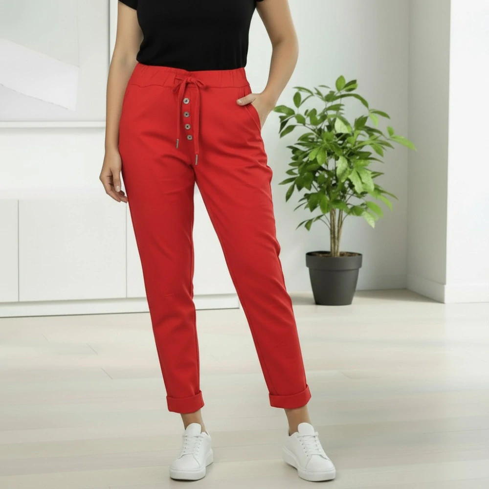 Dámské pružné červené kalhoty Mio Moda J1729