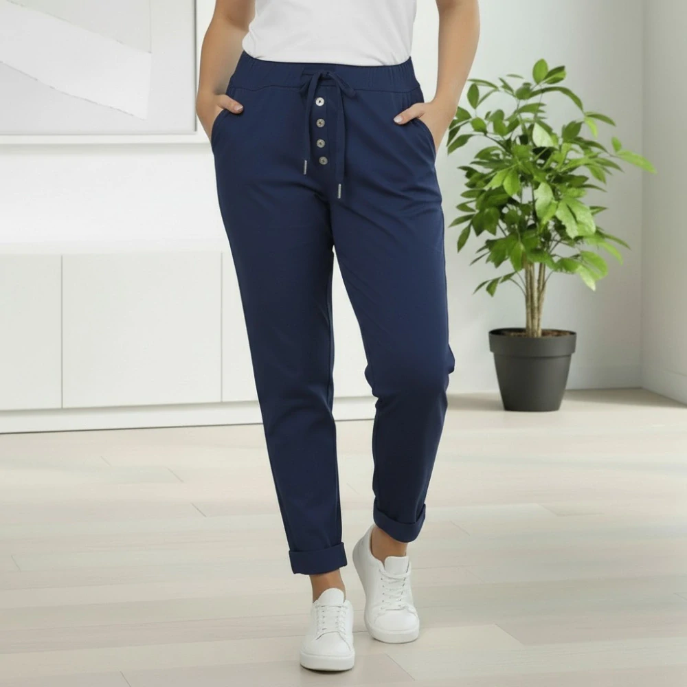 Dámské pružné tmavě modré kalhoty Mio Moda J1728