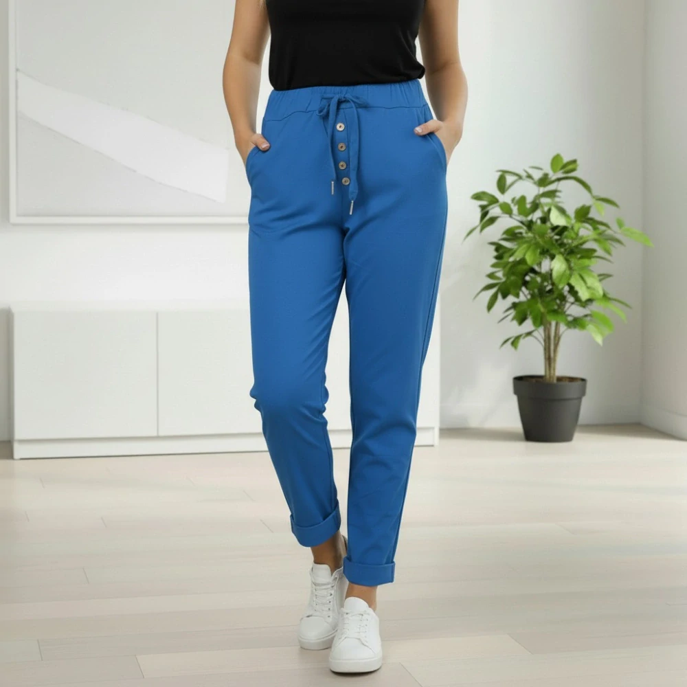Dámské pružné modré kalhoty Mio Moda J1722