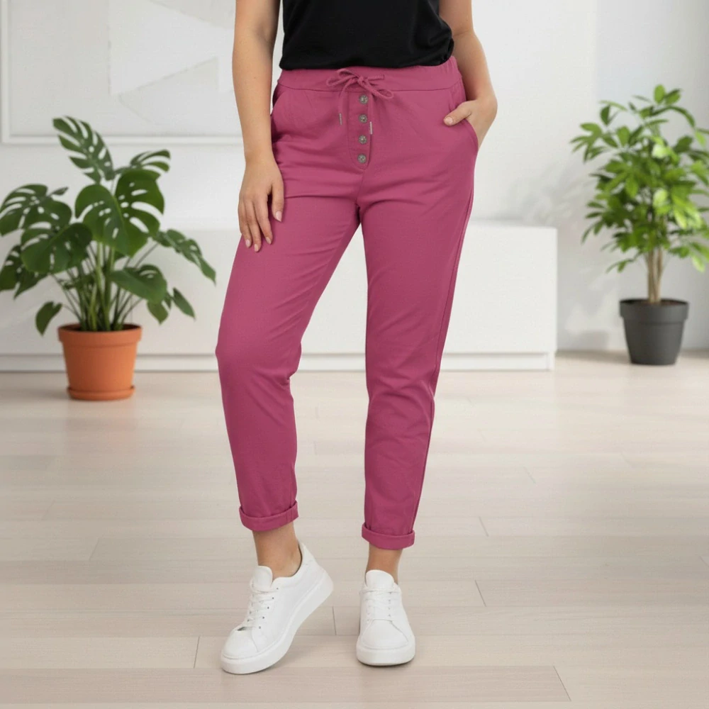 Dámské pružné růžové kalhoty Mio Moda J1720