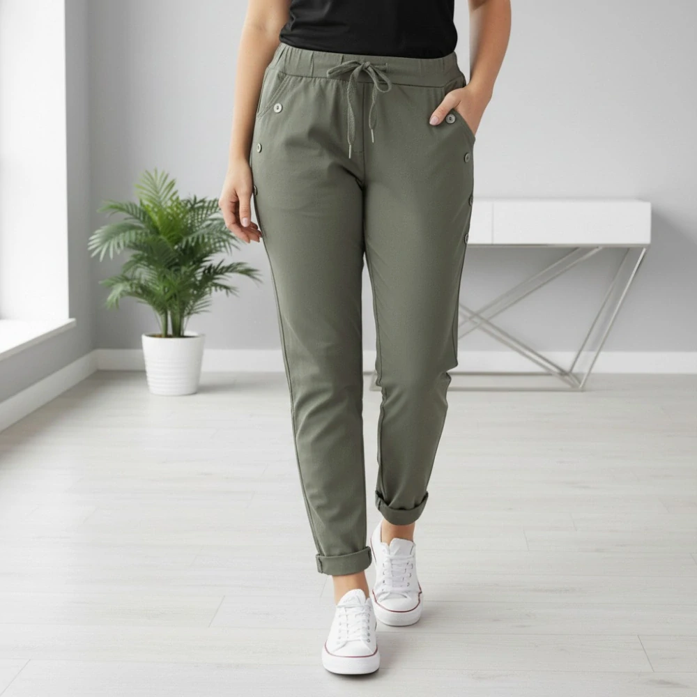 Dámské pružné khaki kalhoty Mio Moda J1718