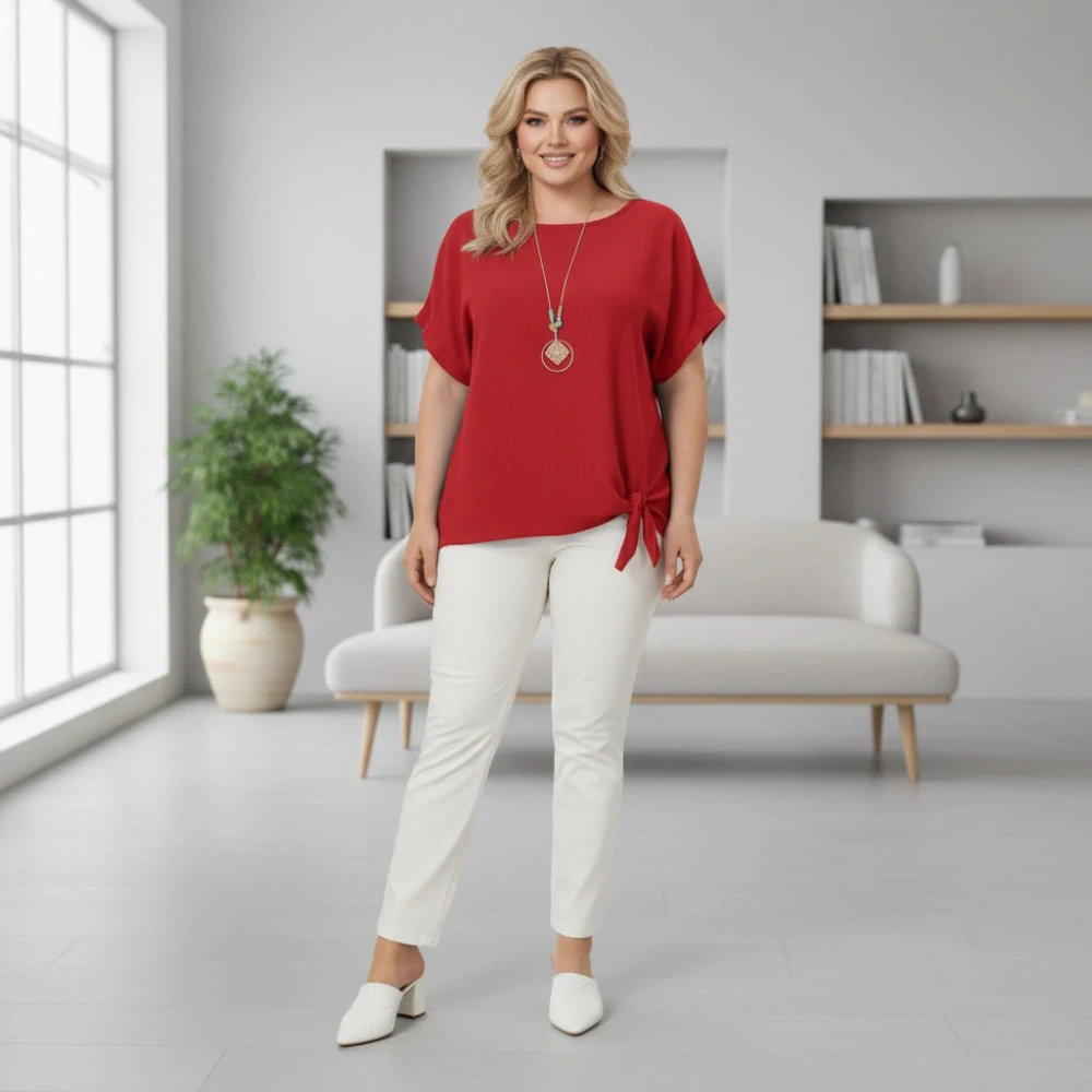 Dámské červené triko Ama s uzlem N2416