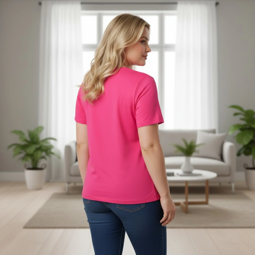 Dámské bavlněné růžové triko Benter XL-4XL N2396
