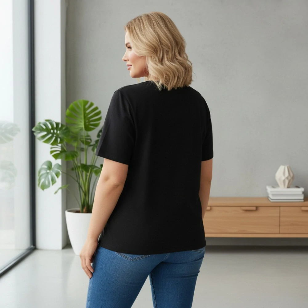 Dámské bavlněné černé triko Benter XL-4XL N2393