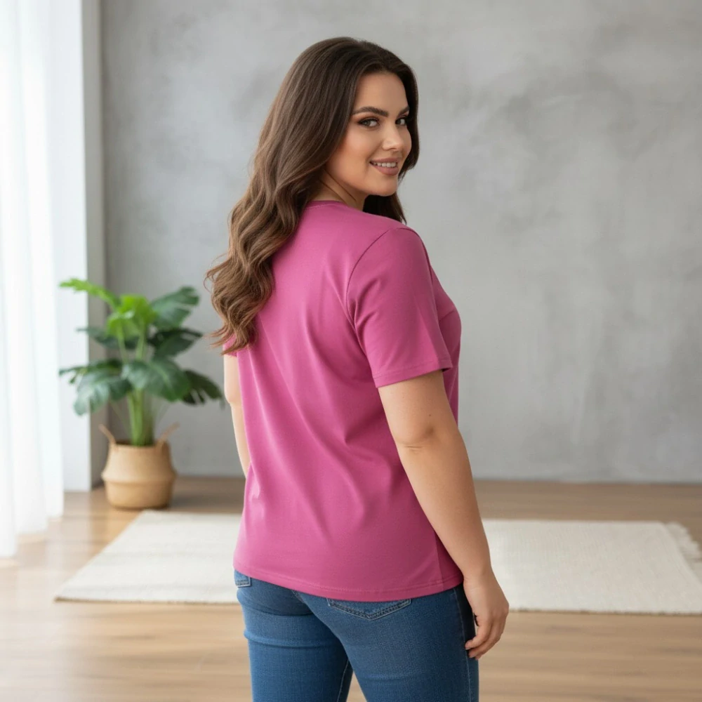 Dámské bavlněné růžové triko Benter XL-4XL N2388