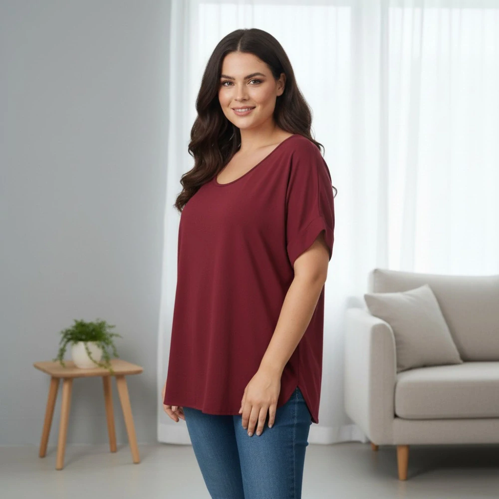 Dámské vínové oversize triko XL-3XL 100% bavlna N2380