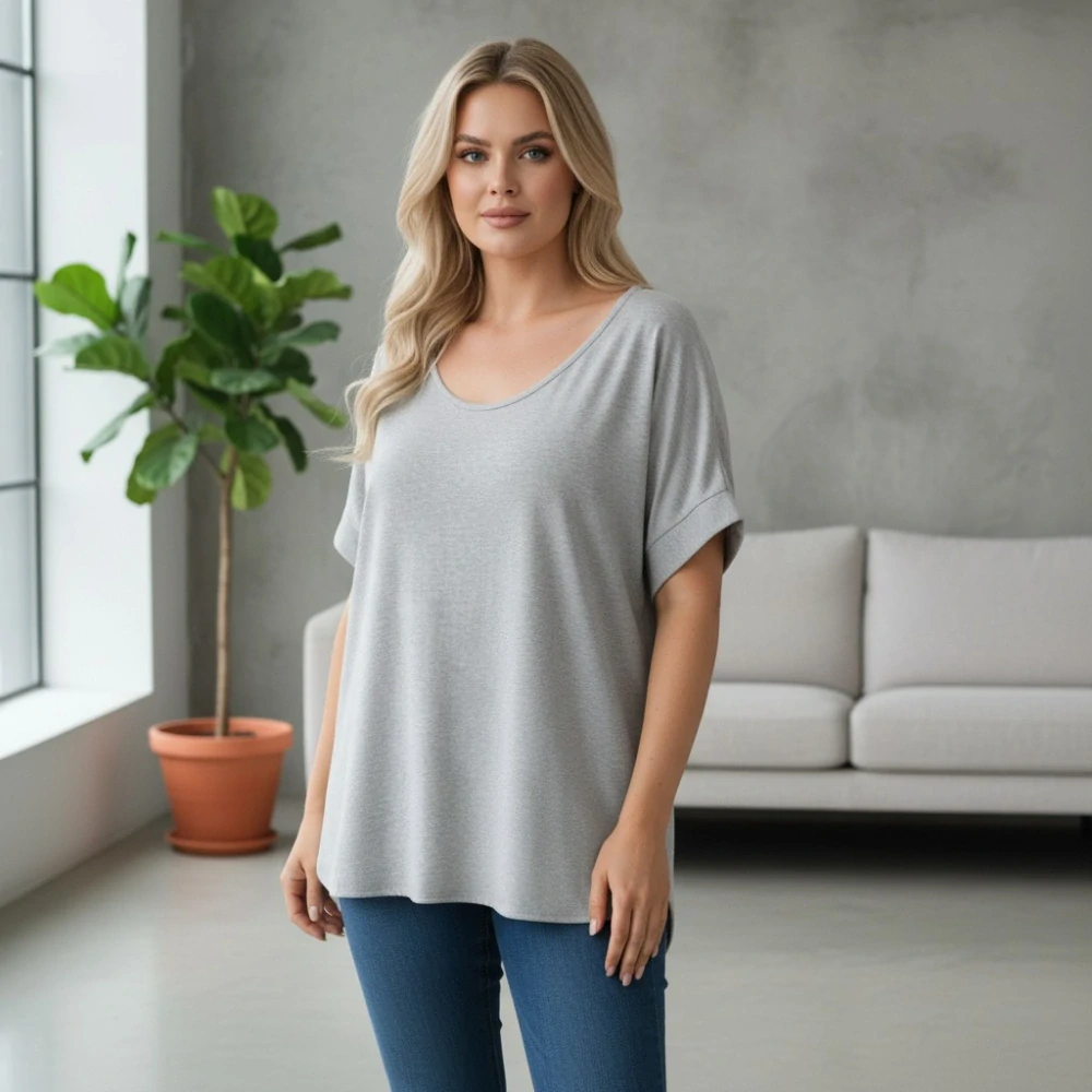 Dámské šedé oversize triko XL-3XL 100% bavlna N2379