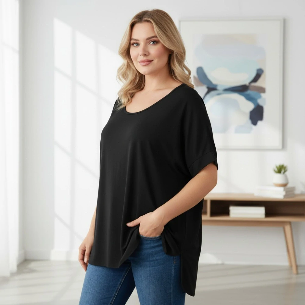 Dámské černé oversize triko XL-3XL 100% bavlna N2376
