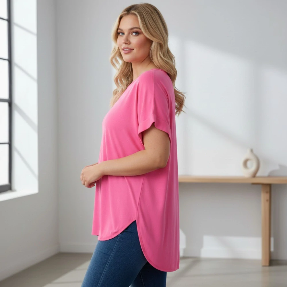 Dámské světle růžové oversize triko XL-3XL 100% bavlna N2375