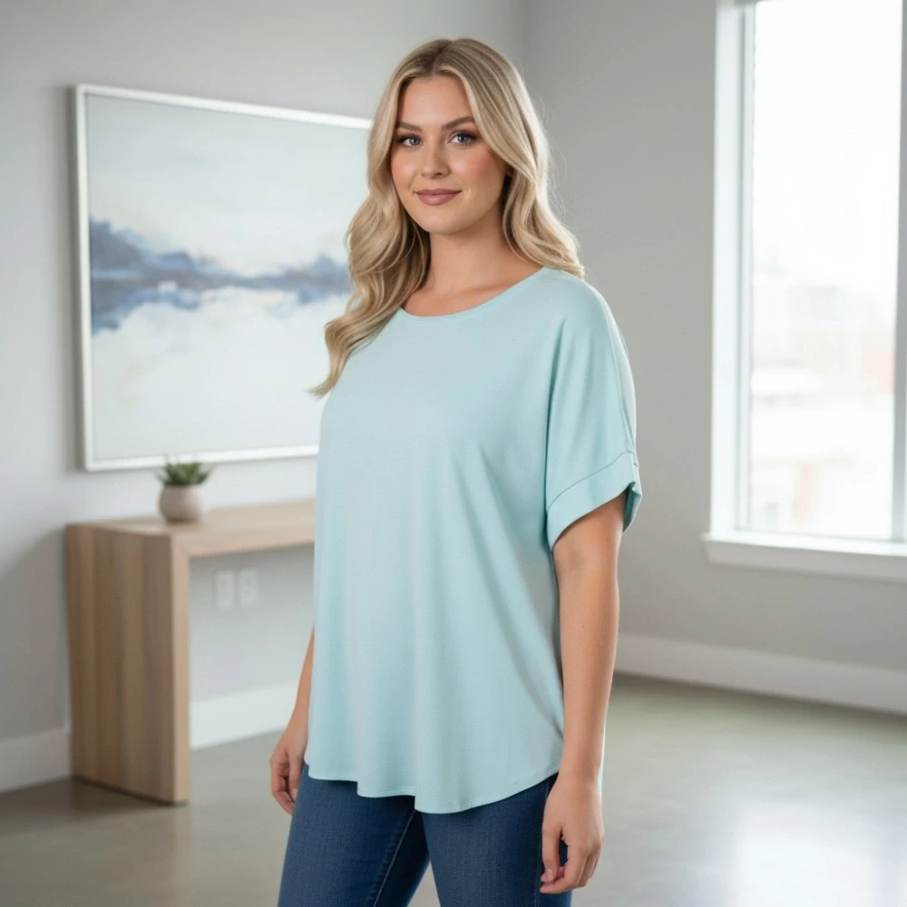 Dámské světle modré oversize triko XL-3XL 100% bavlna N2374