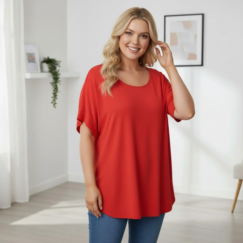 Dámské červené oversize triko XL-3XL 100% bavlna N2372