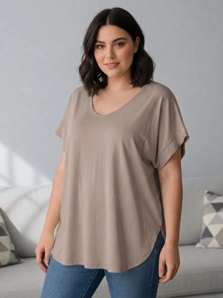 Dámské béžové elegantní triko XL-3XL 100% bavlna N2370