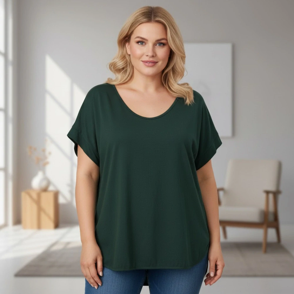Dámské tmavě zelené elegantní triko XL-3XL 100% bavlna N2369