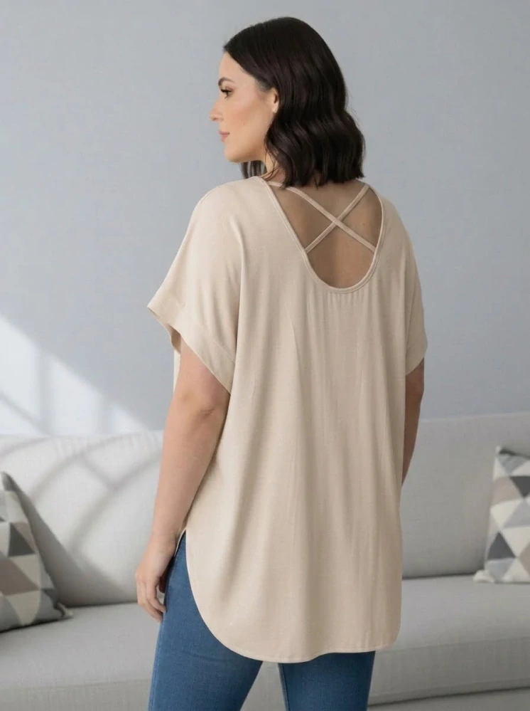 Dámské světle béžové elegantní triko XL-3XL 100% bavlna N2368