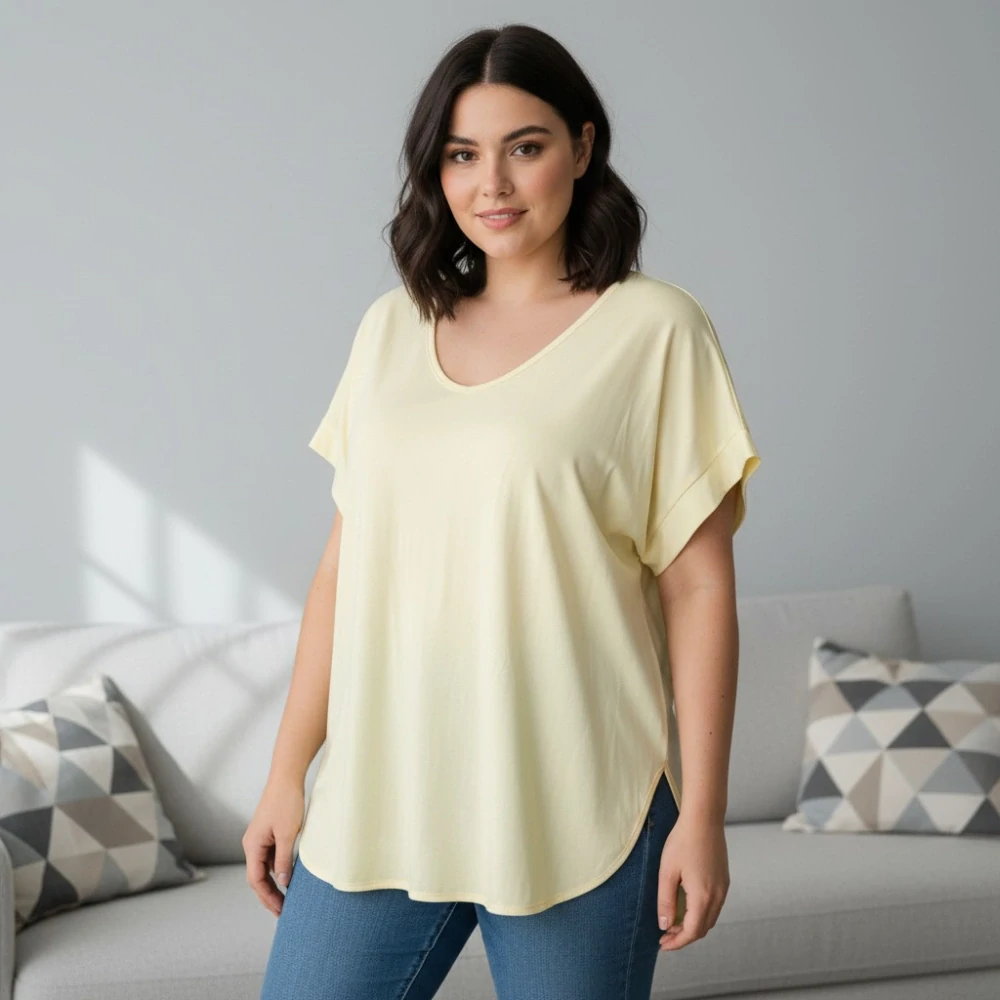 Dámské světle žluté elegantní triko XL-3XL 100% bavlna N2368