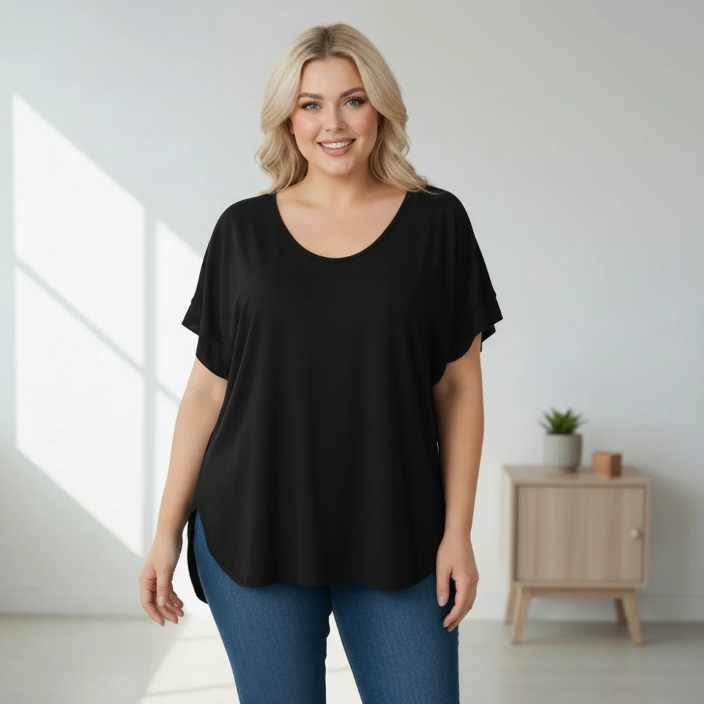 Dámské černé elegantní triko XL-3XL 100% bavlna N2366