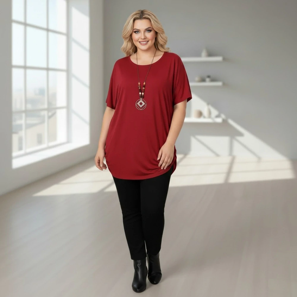 Dámské tmavě červené triko oversize velikost XL - XXXL N2349