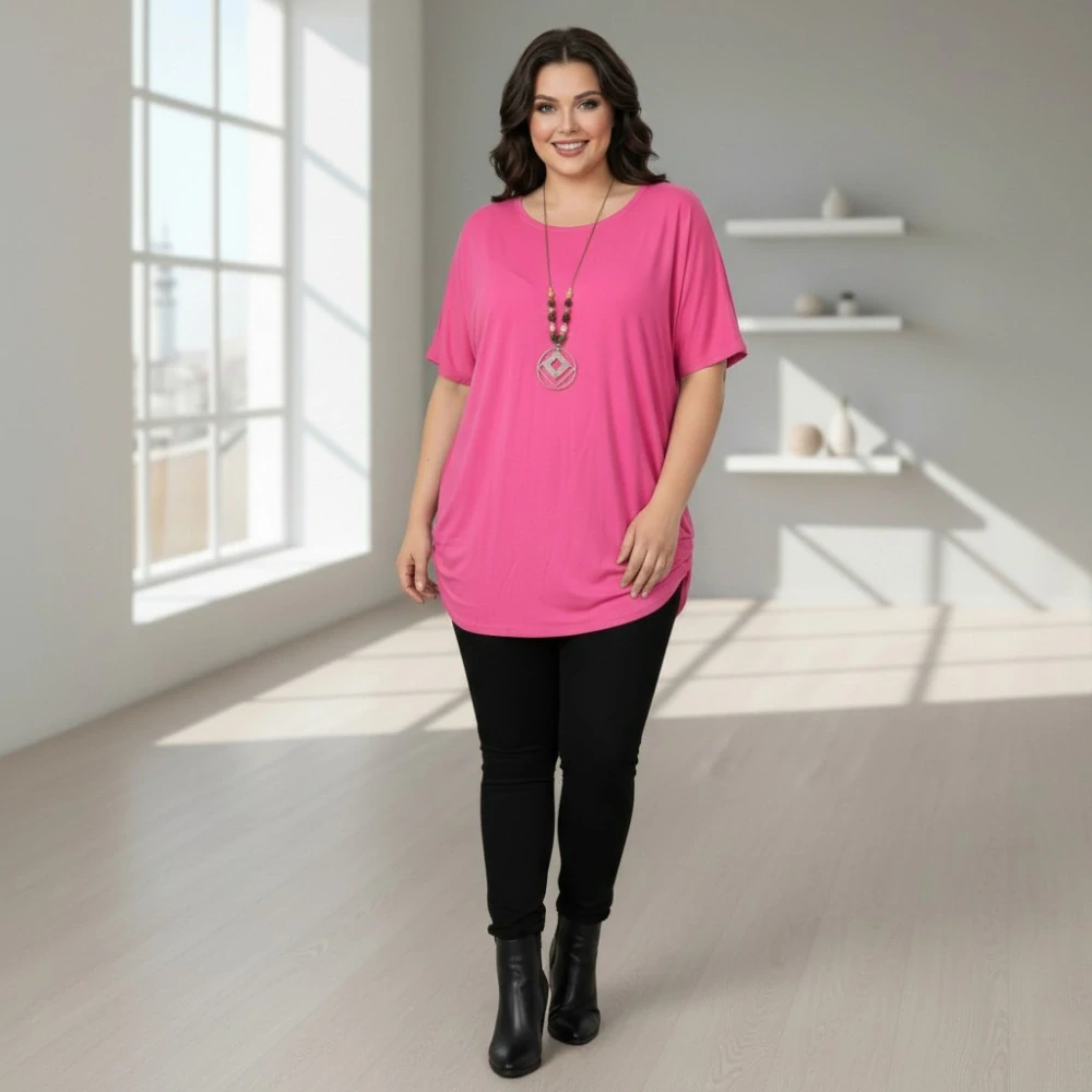 Dámské růžové triko oversize velikost XL - XXXL N2346