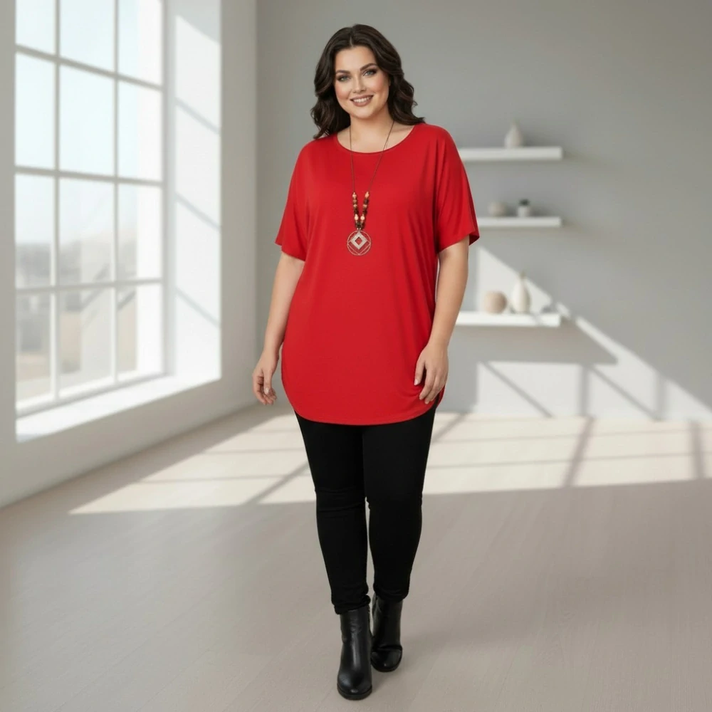 Dámské červené triko oversize velikost XL - XXXL N2340