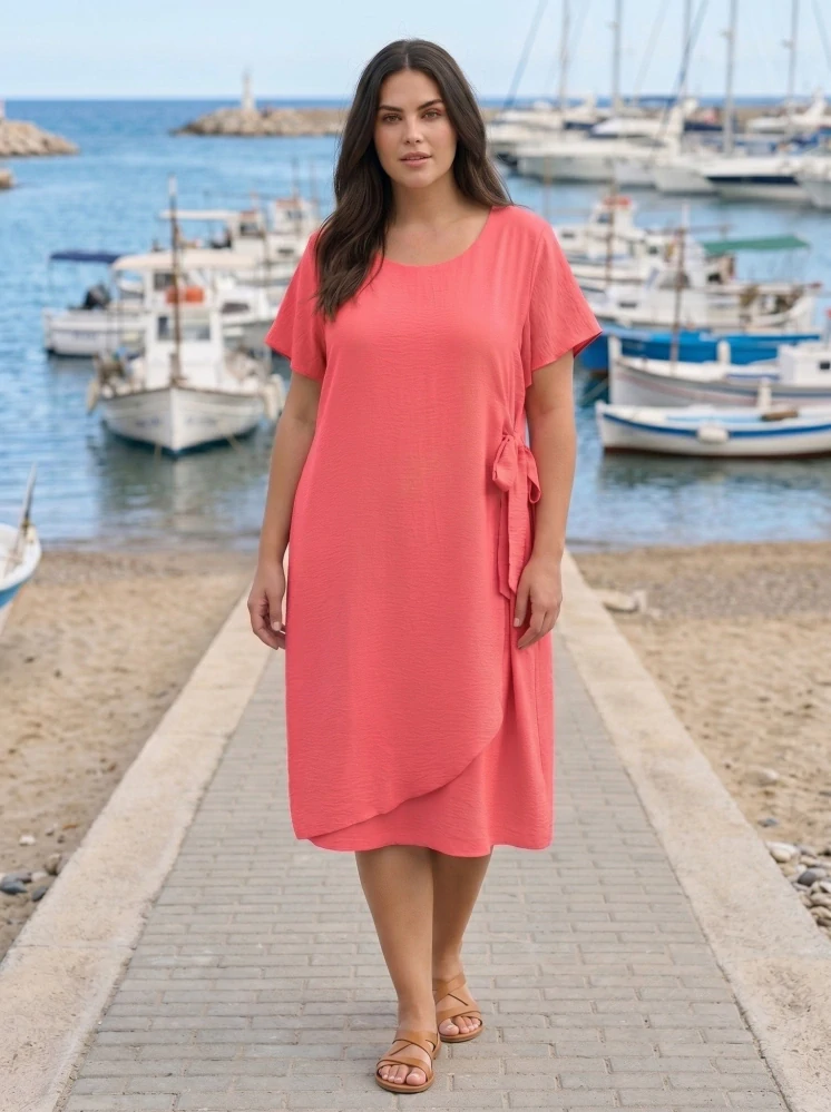 Elegantní lososové šaty S&F s bočním vázáním L581