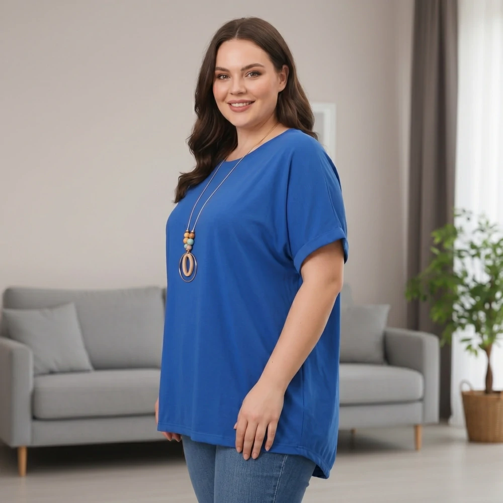 Bavlněné modré tričko s asymetrickým střihem N2333