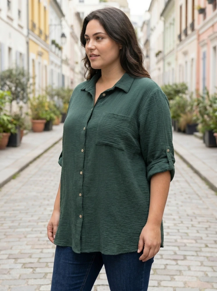 Zelená mušelínová košile Gil i pro plnoštíhlé N1818