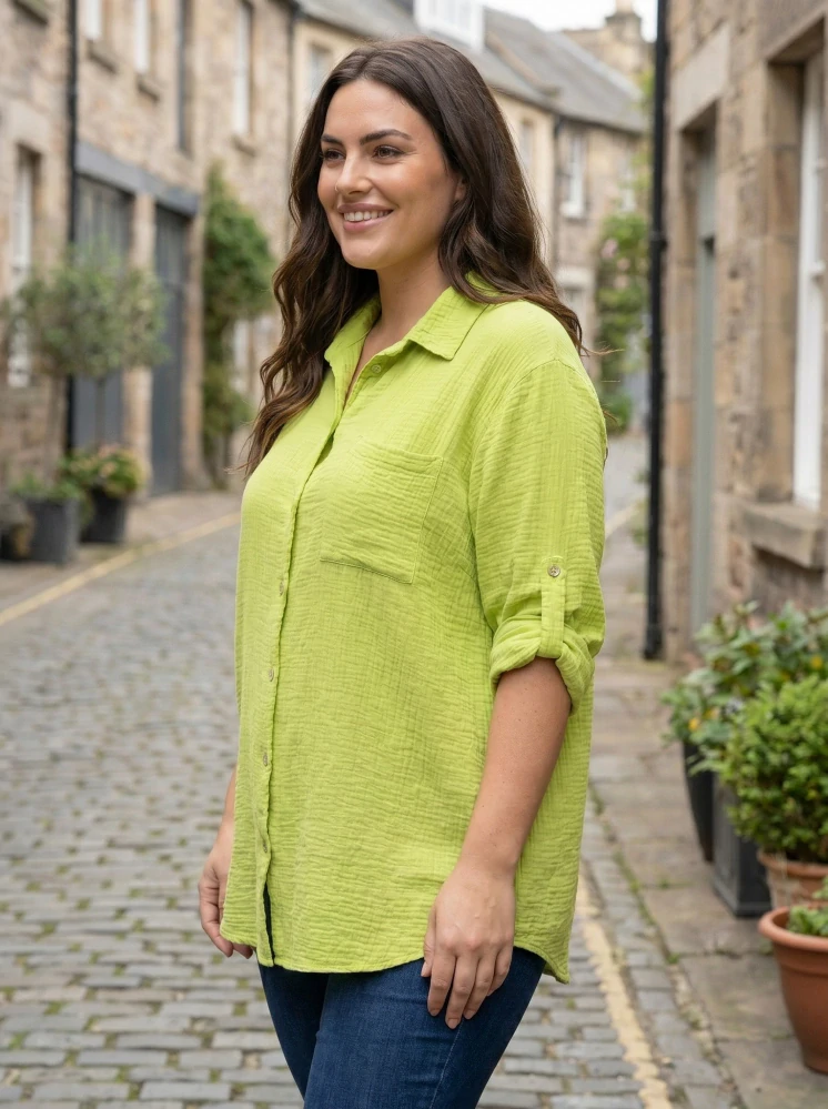 Zelenožlutá mušelínová košile Gil i pro plnoštíhlé N1815