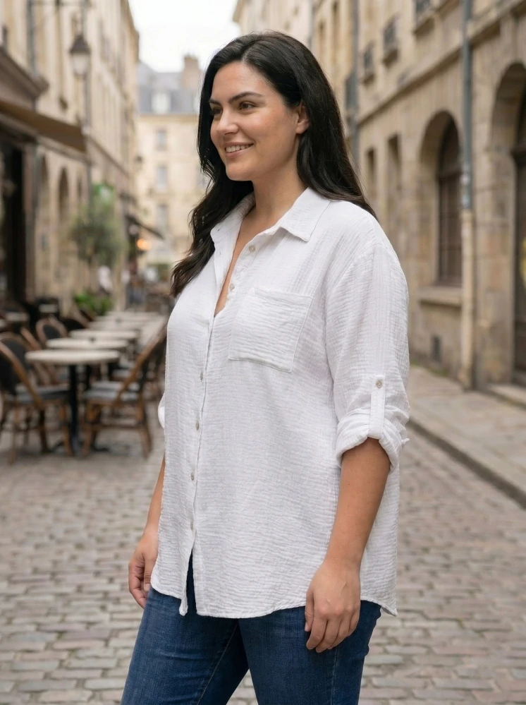 Bílá mušelínová košile Gil i pro plnoštíhlé N1809