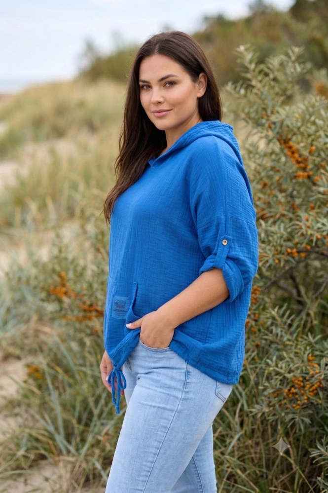Mušelínová tunika modrá italska móda uni velikost L-XXL L1604