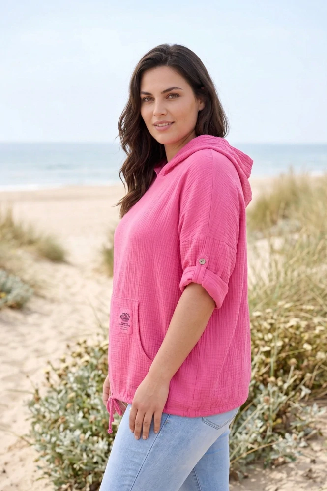Mušelínová tunika růžová italska móda uni velikost L-XXL L1607