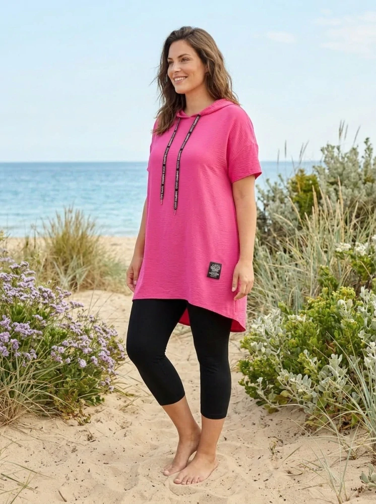 Magenta tunika Bea s kapucí pro plnoštíhlé uni velikost L1573