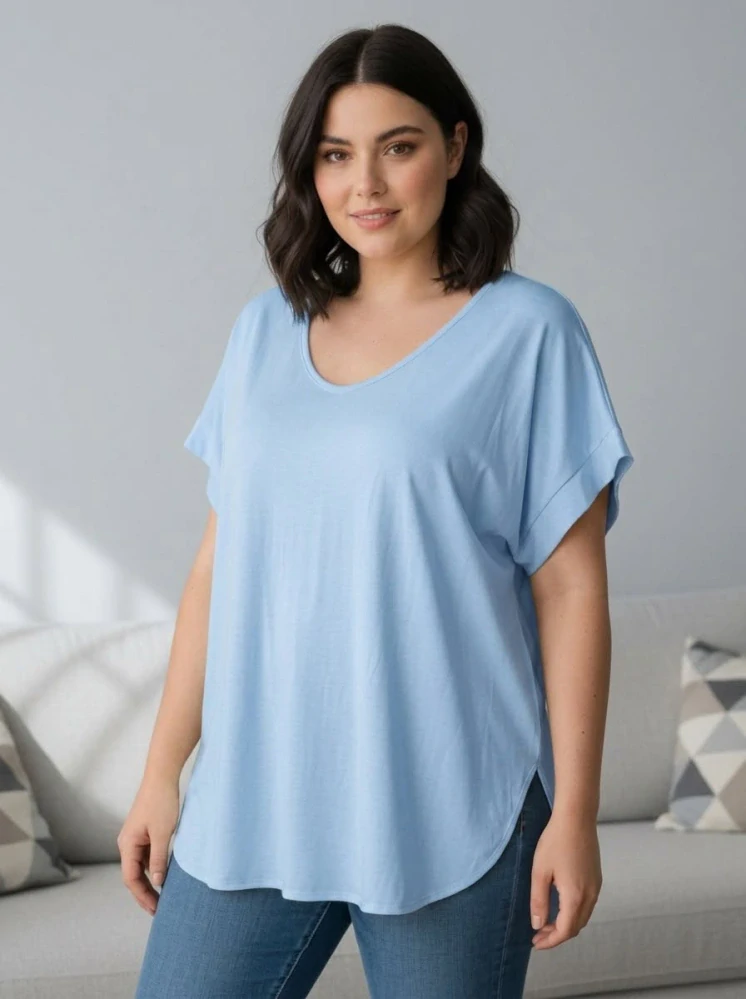 Dámské světle modré elegantní triko XL-3XL 100% bavlna N2365