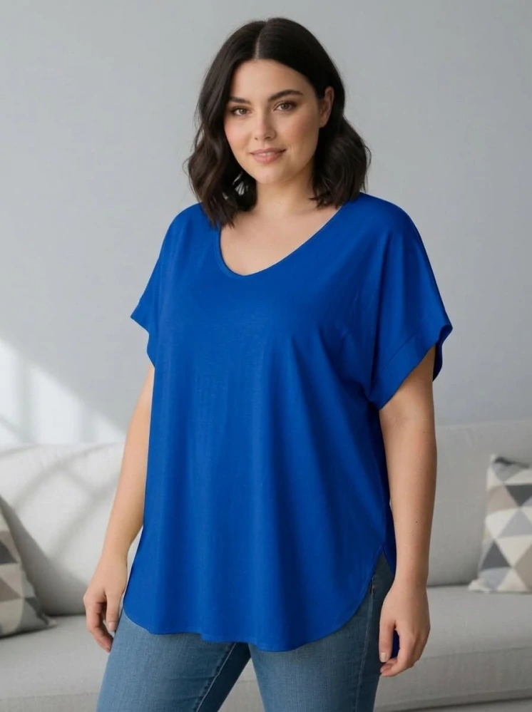 Dámské modré elegantní triko XL-3XL 100% bavlna N2364