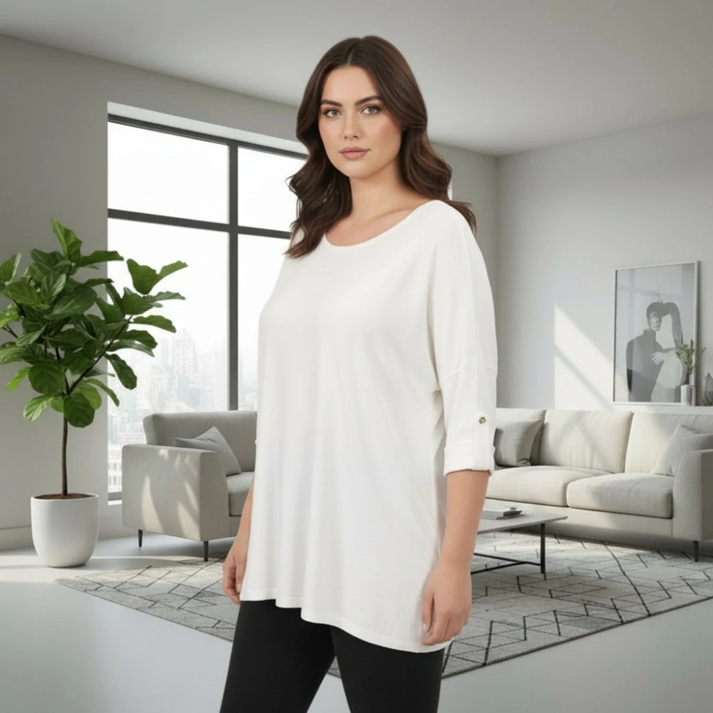 Dámský bílý delší svetr uni velikost L-3XL T1274