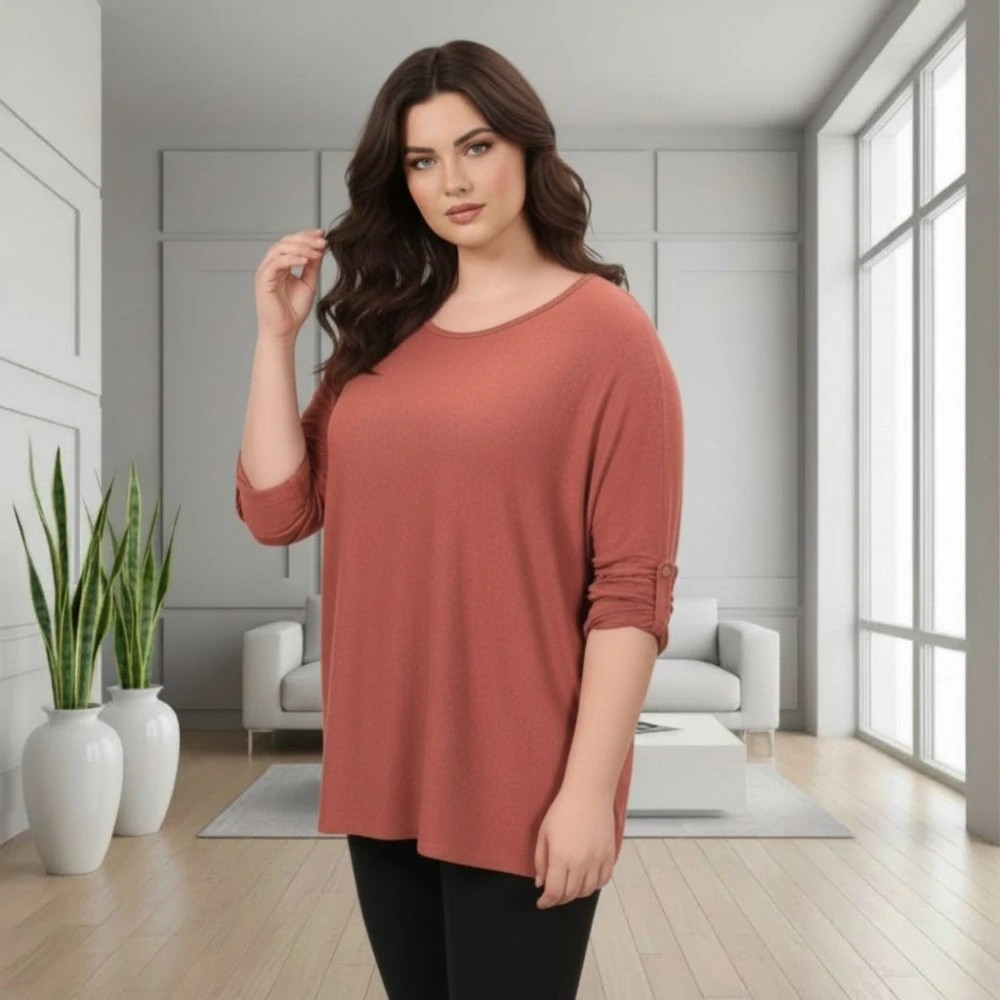 Dámský rezavá delší svetr uni velikost L-3XL T1278