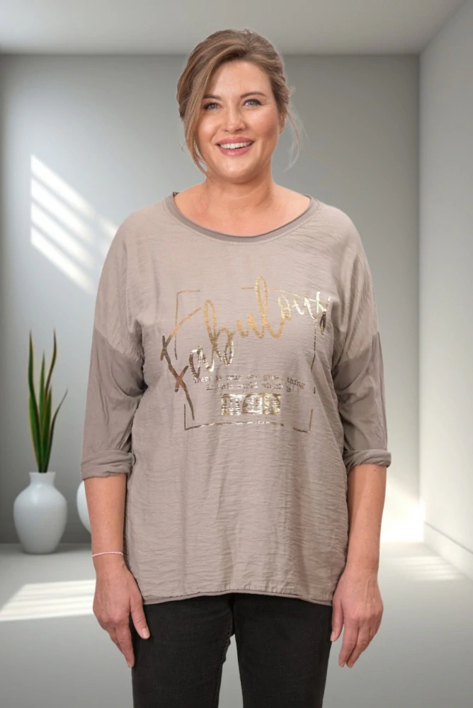 Dámské hnědé triko s dlouhým rukávem Anita Moda uni velikost L - XXL U1299