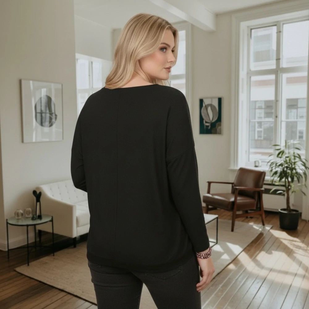 Dámské černé triko s dlouhým rukávem Anita Moda uni velikost L - XXL U1399