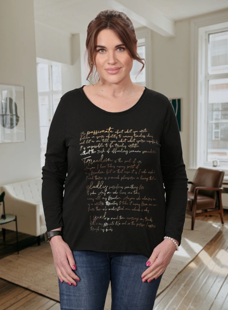 Dámské černé triko s dlouhým rukávem Anita Moda U1401