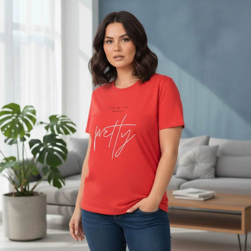 Dámské sportovní červené triko Benter s potiskem v nadměrných velikostech XL - 4XL R1529
