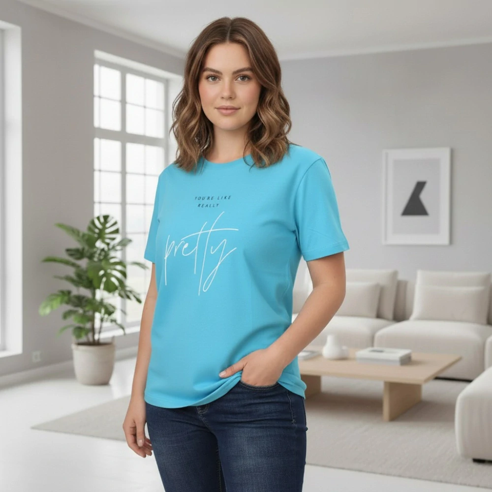 Dámské sportovní modré triko Benter s potiskem v nadměrných velikostech XL - 4XL R1530