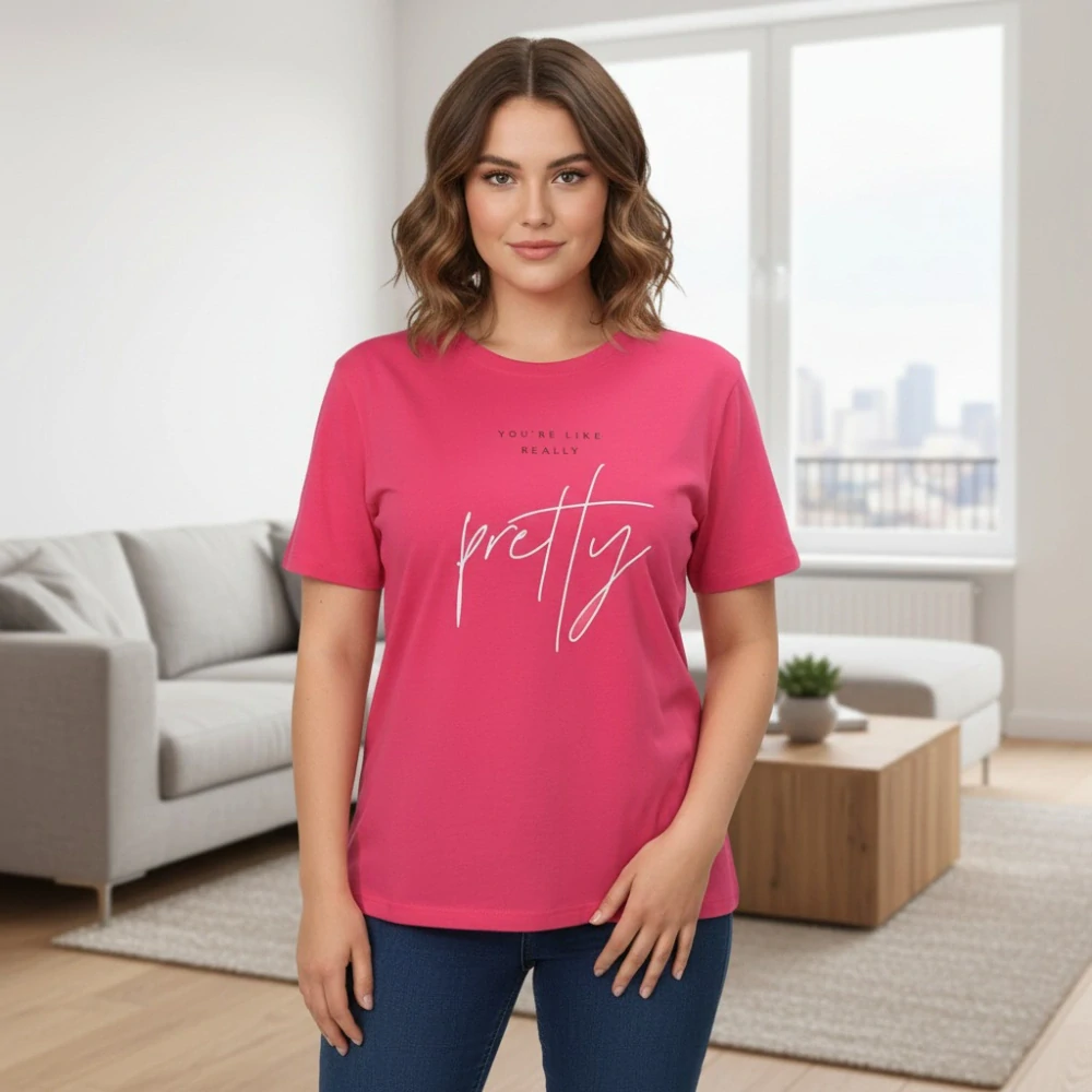 Dámské sportovní růžové triko Benter s potiskem v nadměrných velikostech XL - 4XL R1531