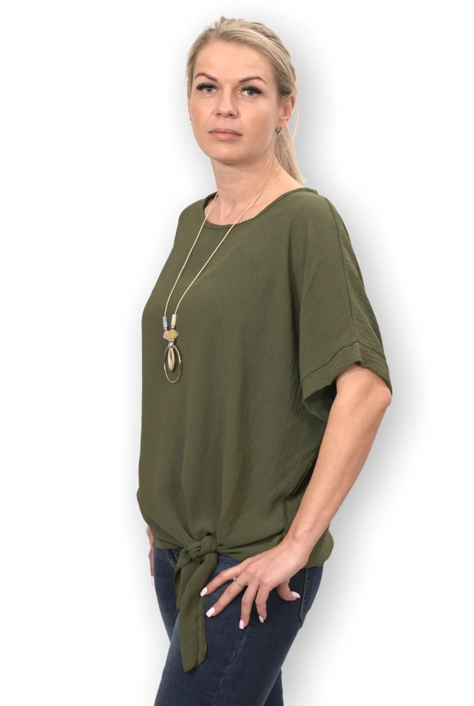 Dámské khaki triko s uzlem uni velikost L - 3XL P2016