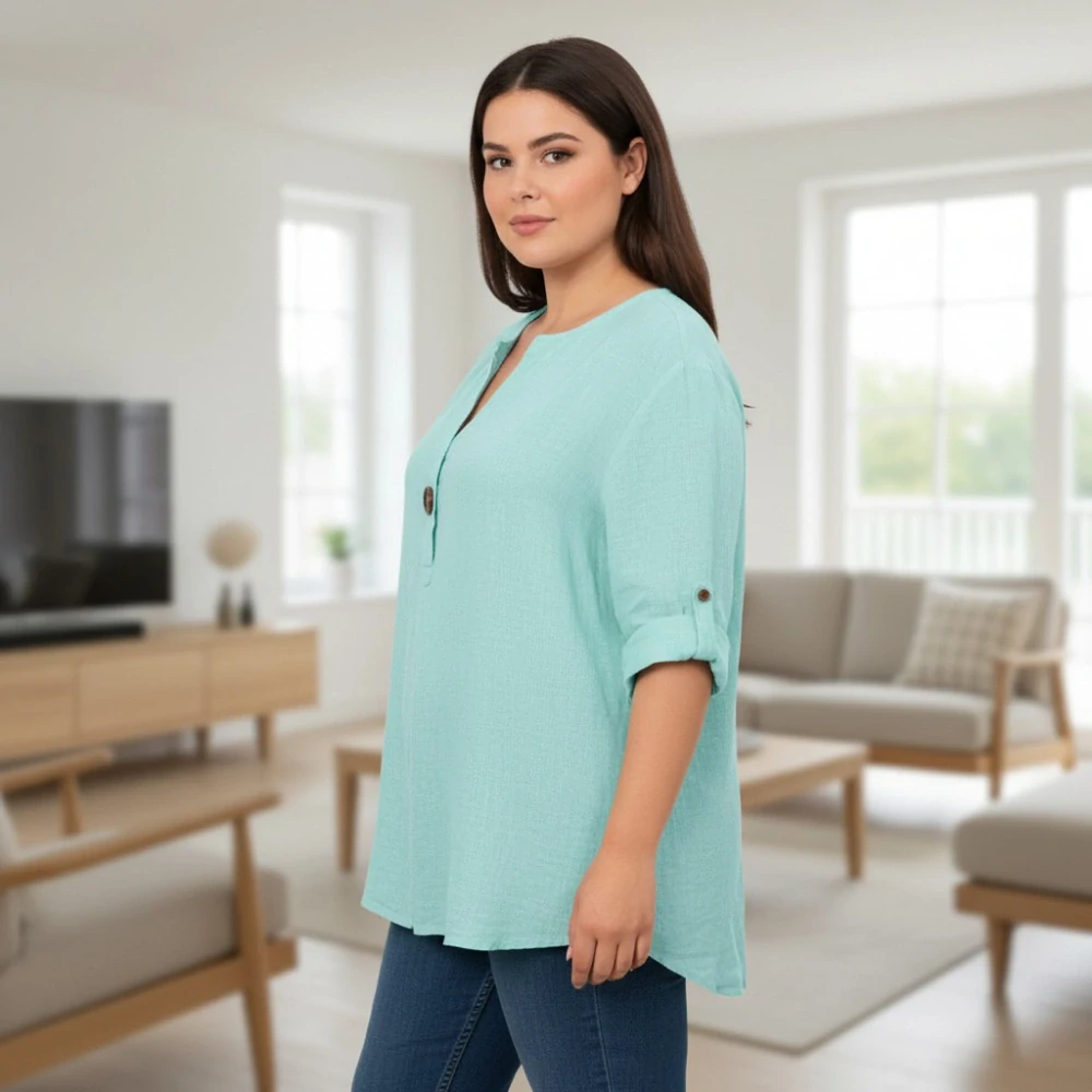 Dámská světlá zelená bavlněná košile s 3/4 rukávem uni velikost L-XXL R1567