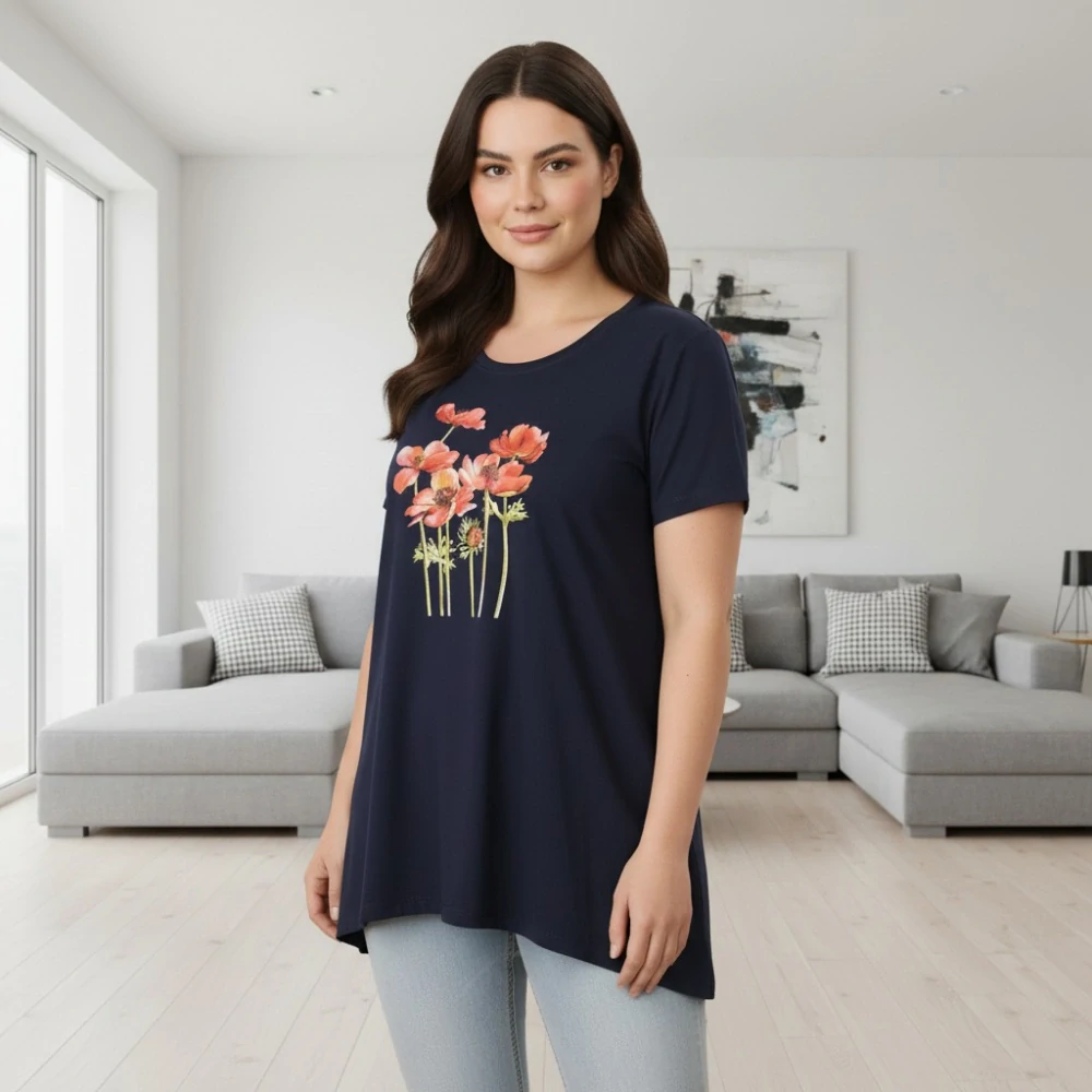 Dámské modré dlouhé elegantní triko Hebe Line R1612
