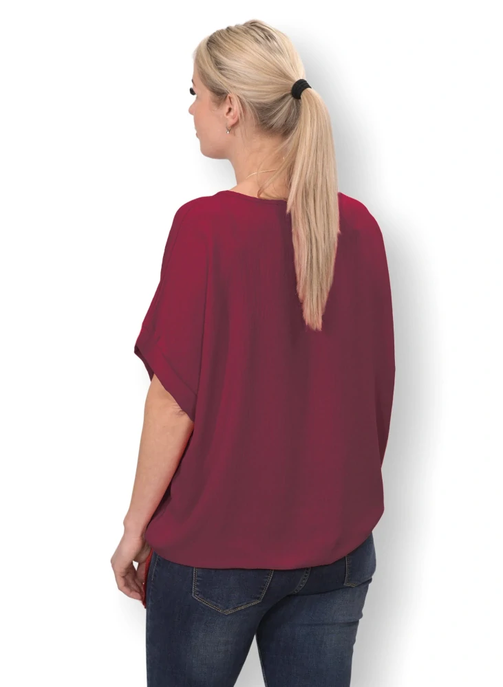 Dámské tmavě červené triko s uzlem uni velikost L - 3XL P2011