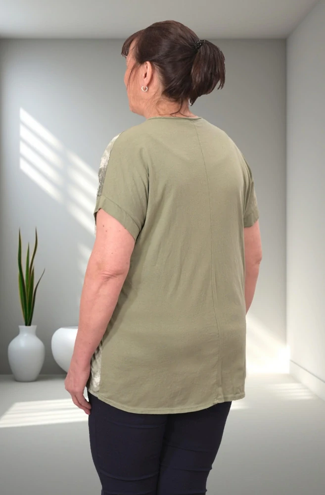 Dámské khaki triko na stažení uni velikost L - XXL S1672
