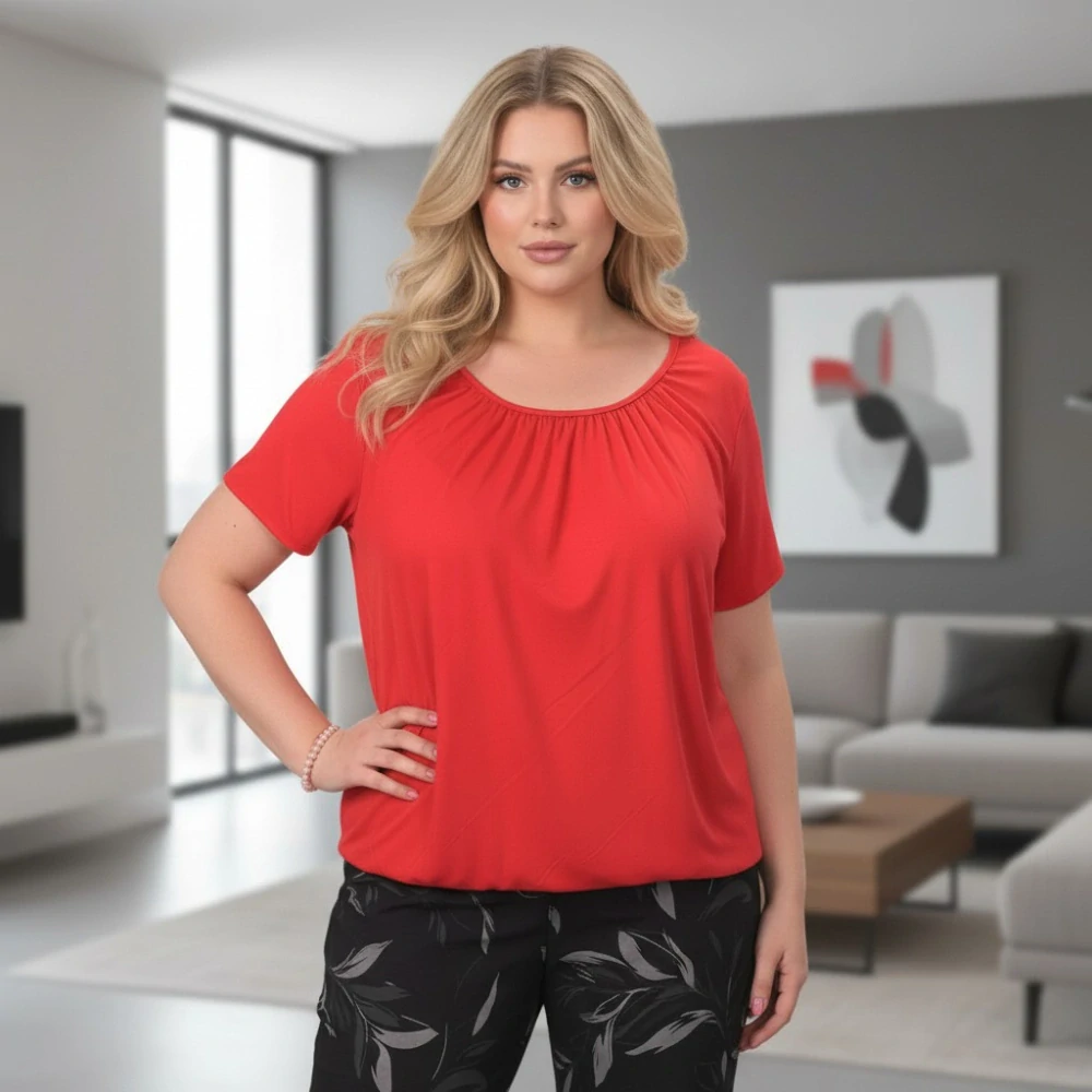 Dámské červené triko do gumy Italy moda univerzální velikost XXL - XXXL P1694
